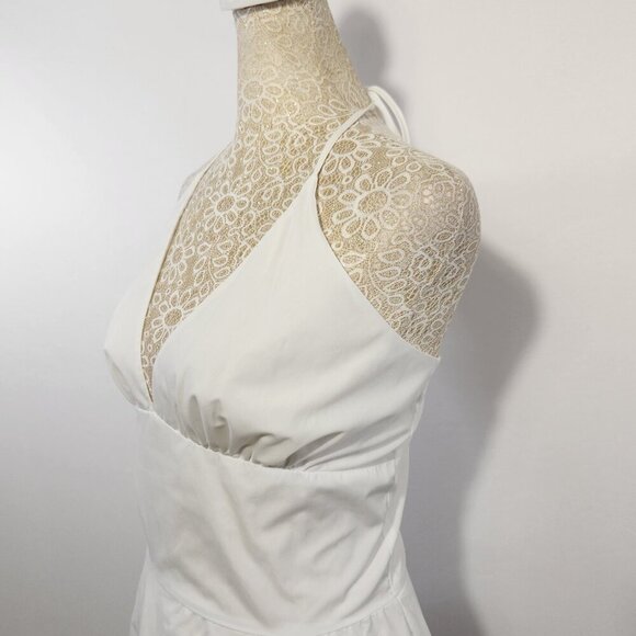 AP.NY Size 12 Women's White Sleeveless Zip Back Floral Embroidered Halter Dress - Picture 5 of 16